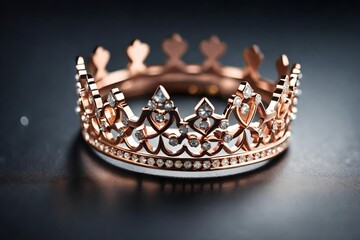 rose gold decorative crown diadem diamond ring on a grey background