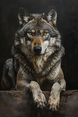 Portret wilka na czarnym tle - obrazy, fototapety, plakaty