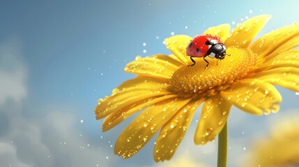 A close-up of a ladybug sitting on top of a vibrant yellow flower, exploring its petals