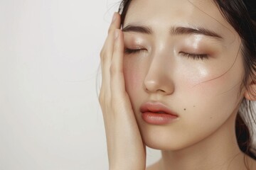 Naklejka premium 頭痛で体調が悪い女性（風邪・自律神経・五月病・体調不良）