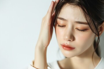 Obraz premium 頭痛で体調が悪い女性（風邪・自律神経・五月病・体調不良）