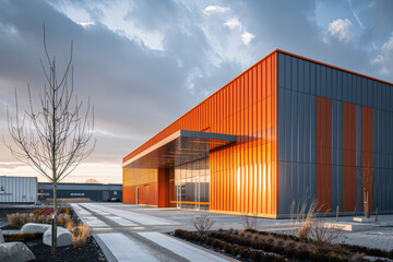Naklejka premium logistic building of the future made from prepainted steel sandwich panels