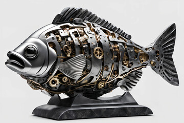 Granite fish figurine. Digital illustration.