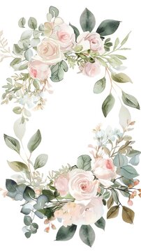 wreath of flowers in watercolor style on white background