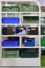 Shelf With Plastic Crates for Delivery Transportation Agriculture Industry