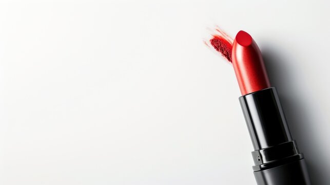 Red matte lipstick on white background. Beauty and makeup concept. Deep red shade, matte finish. A single red matte lipstick on a solid white background. Well-lit image with vibrant colors. 