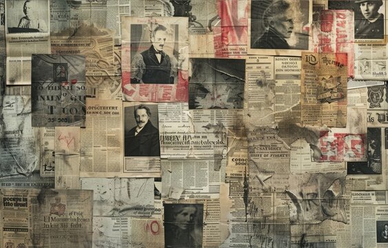 Old yellow crumpled sheets of newspaper background. Textured pages mock up. Seamless loop graphic design. Old fashion style paper. People history concept.