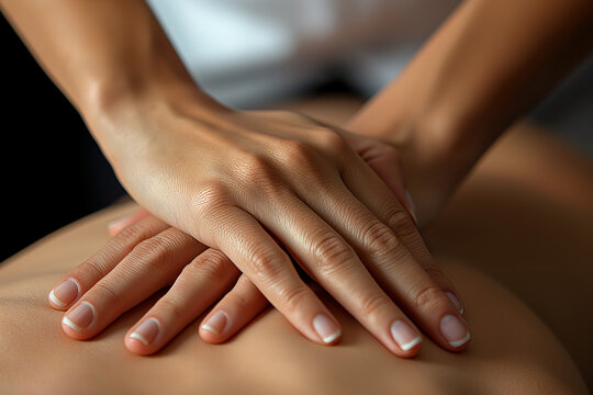 Woman hands closeup making massage on back in Spa salon