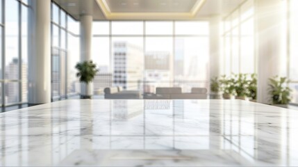 Fototapeta premium A white marble table stands prominently in a vast room, exuding elegance and grandeur