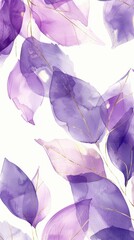 Watercolor violet leaves seamless pattern. Dirty watercolor background. Hand drawn paint blooming pansies flowers, leaves, spots. Modern artistic botanical arrangement of flowers
