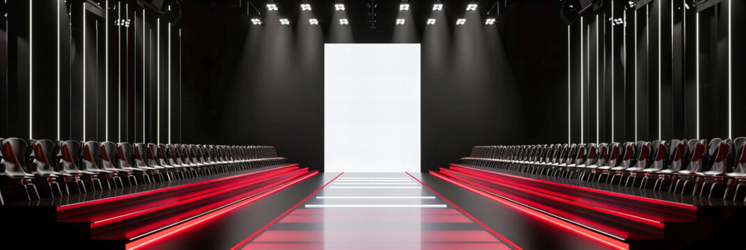 Designer Fashion Show Stage, Ready for a Modern Event with a Stylish Catwalk and Elegant Lighting