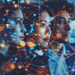 Mixed media of group of multinational people and communication network concept. Management strategy. Human resources. Wide angle visual for banners or advertisements