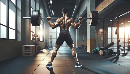 Man Athlete Performing Barbell Squats in a Modern Gym Concept of Fitness and Healthy