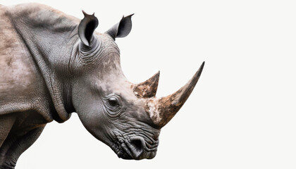 Rhinoceros muzzle in the foreground, isolated over white background - 770569889