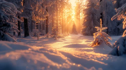 Fototapete winter snow room. snow and ice winter background with forest landscape © muhammad