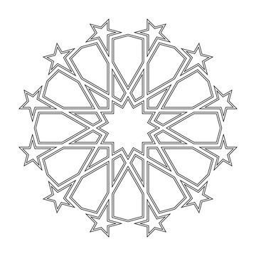 Islamic geometric contour outline design element vector illustration isolated on white background. Logo icon