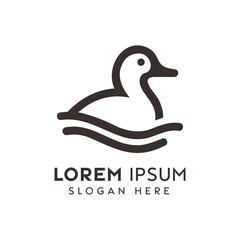 Elegant Duck Logo Design With Abstract Waves in Monochrome for Brand Identity