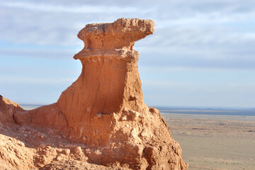 View on Bayanzag Flaming Cliffs  on the Mongolian Gobi desert containing fossils of jurassic...