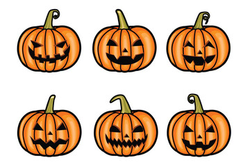 Vector Smiling Halloween pumpkin Isolated on white background realistic style pumpkin illustrations with different face expressions Happy Halloween Trick or Treat Set of scary and creepy pumpkins