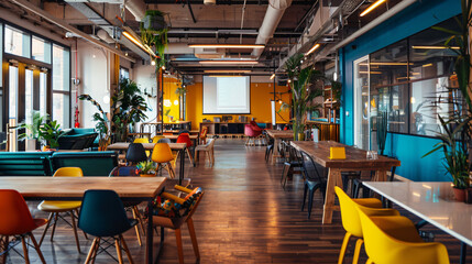 An innovative tech startup office with an open layout and quirky decor.