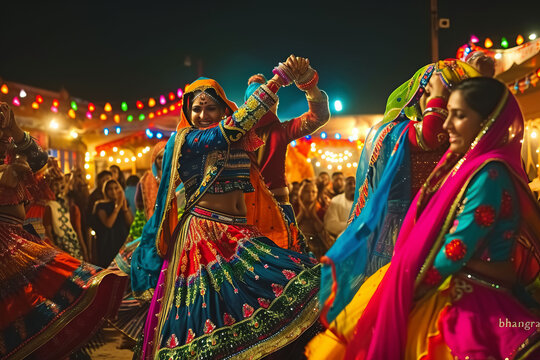 Energetic bhangra dance performed amidst Lohri festivals, showcasing colorful traditional clothing and exuberant expressions.