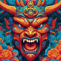 Colorfull totem head illustration