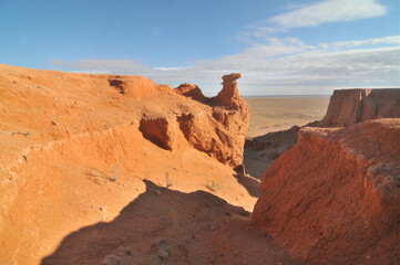 View on Bayanzag Flaming Cliffs  on the Mongolian Gobi desert containing fossils of jurassic...
