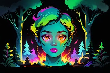 Enigmatic Forest Spirit Portrait.
An evocative digital portrait framed by an enchanted forest, perfect for mysterious themes and engaging design uses.