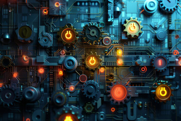 An abstract representation of cybersecurity, featuring interconnected gears and lock mechanisms symbolizing the complex and interdependent nature of digital protocols. - obrazy, fototapety, plakaty