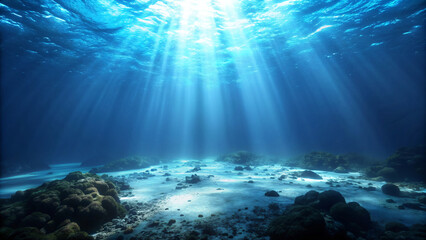 Fototapeta na wymiar Sunlit Underwater Coral Reef Scene in the Sea