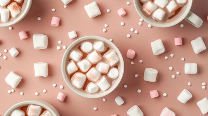 seamless pattern mugs of hot chocolate adorned with marshmallows