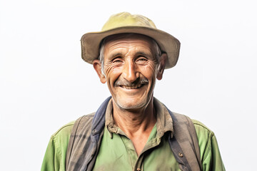 Fototapeta premium Successful smiling male farmer in work clothes, white background isolate.
