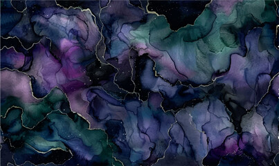 watercolor dark blue and purple luxury rich gold background