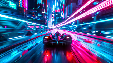 Futuristic speed - cyberpunk cityscape racing concept - obrazy, fototapety, plakaty