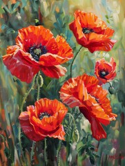 A painting of a field of red poppies
