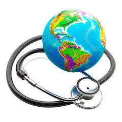 A vibrant globe wrapped in a stethoscope, symbolizing World Health Day, isolated on transparent background.