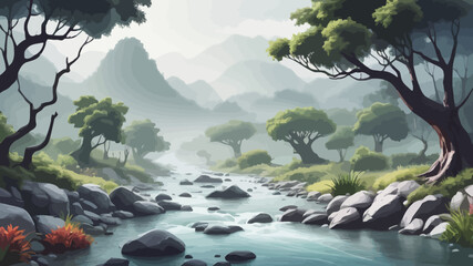 Landscape Cartoon Forest Design Very Cool