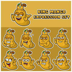 Mango fruit  mascot character cartoon with crown and face expression set.