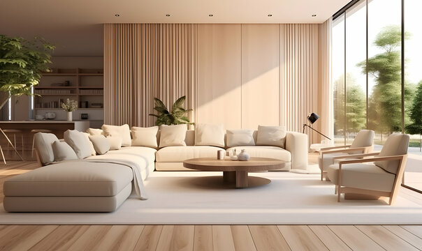 modern bright interiors apartment 3D rendering illustration computer digitally generated image