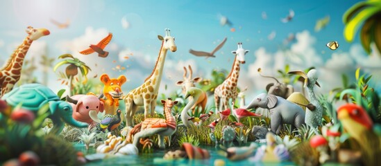 Fun Animals in 3D Modern Panorama