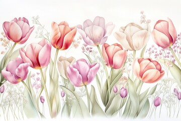 Watercolor Illustration of Tulip Bouquet
