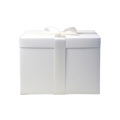 White gift box with white ribbon isolated on white background with clipping path