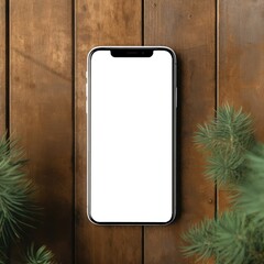 Smartphone with blank screen on wooden background, mockup for design