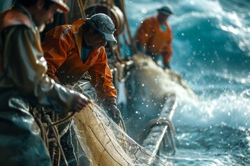 Fishermen fish with nets on an industrial scale. Fishing in the North Sea