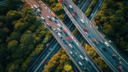 Arial View of the Crowded Traffic on the Highway