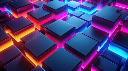 3d abstract shapes with dark blue neon color backgrounds