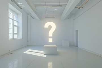 A white clean empty room with a question mark icon - obrazy, fototapety, plakaty