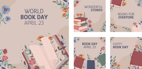 Hand drawn instagram posts collection for world book day celebration
