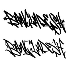 BANGLADESH letter the country name on the world digital illustration graffiti handstyle signature symbol tags painting with black and white color