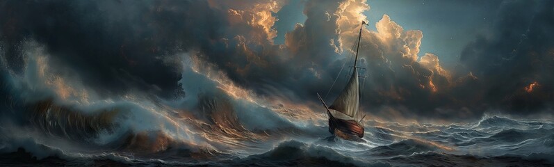 A real photographic landscape painting with incomparable reality,Super wide,Ominous sky,Sailing...